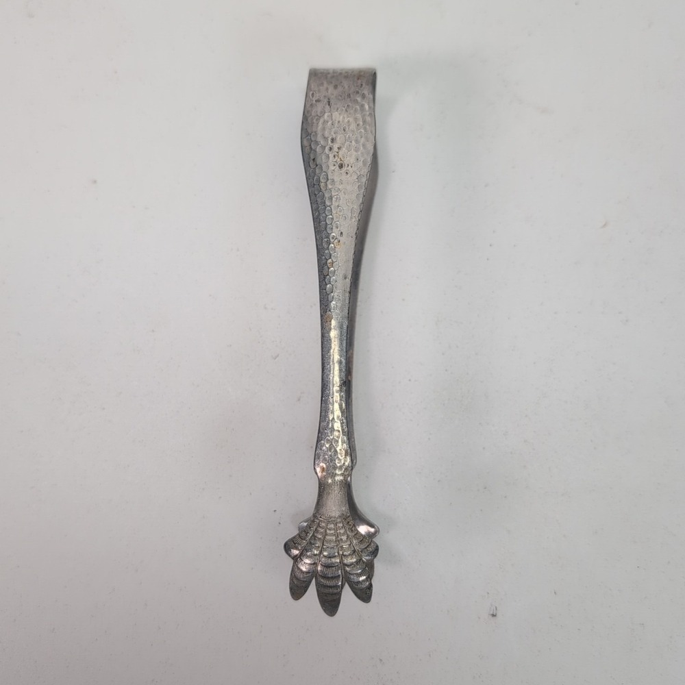 ANTIQUE HAMMERED STAINLESS CHICKEN CLAW ICE SUGAR CUBE TONGS 6.5 Inch Vintage